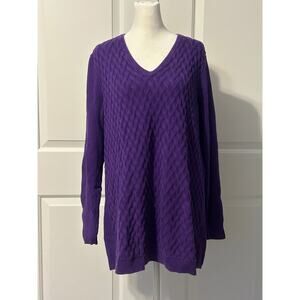 Lands’ End Purple Textured Knit V Neck Long Sleeve Sweater Women’s L Tall
